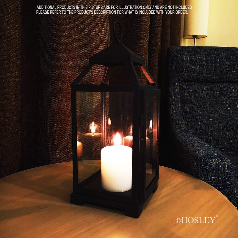 Hosley 14 Inch High Large Clear Glass Iron Classic Style Lantern Elegant Candle Holder for Home Decor Vintage-Inspired Centerpiece with Stylish Iron Frame Indoor/Outdoor Lighting Accent Timeless - Image 2